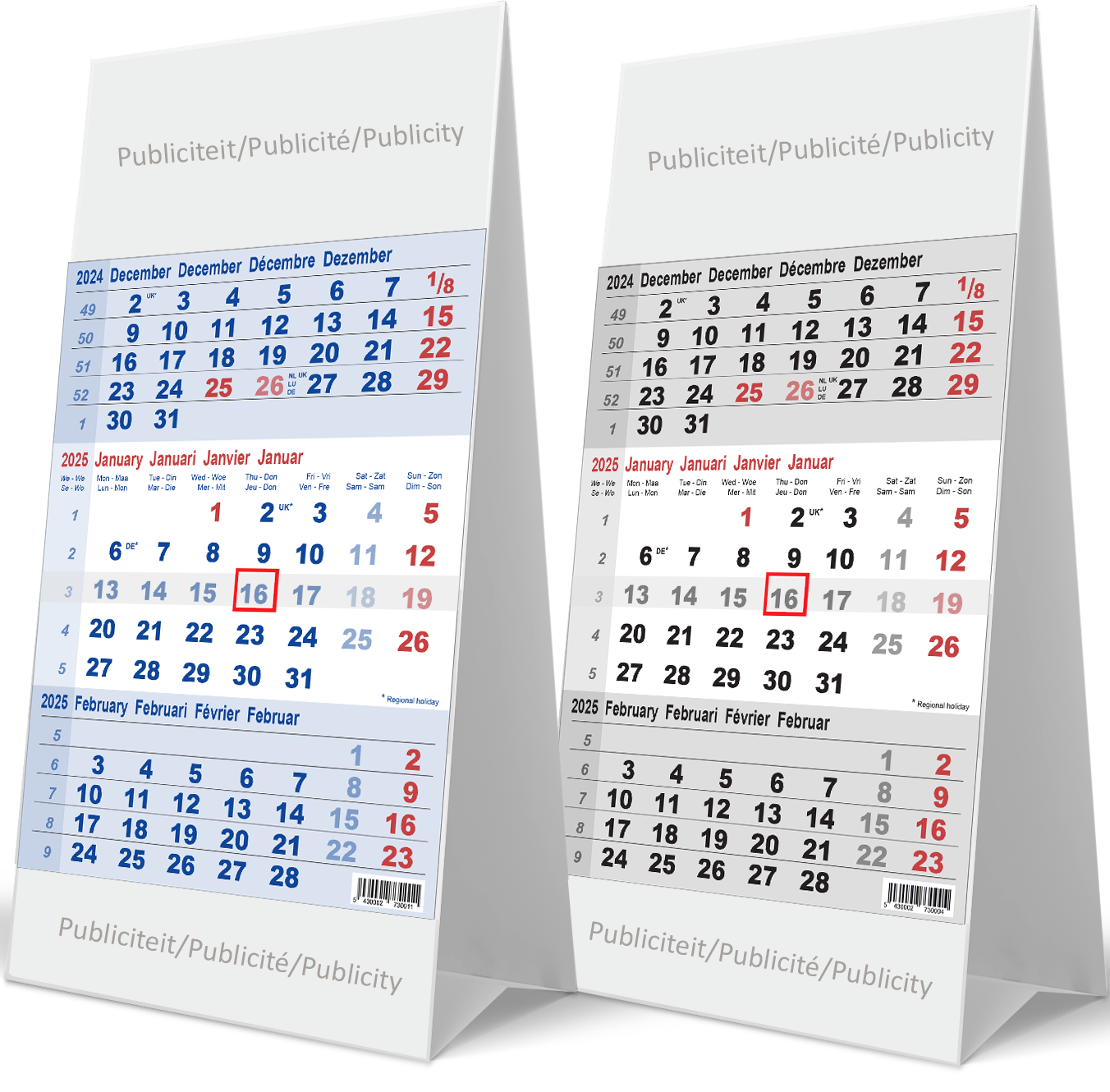 Calendrier de bureau chevalet 2025 3 mois 12p 10,5 x 21cm