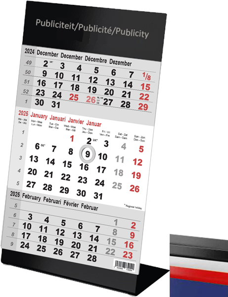 Calendrier de bureau chevalet 2025 3 mois Color 12p 10,5 x 21cm