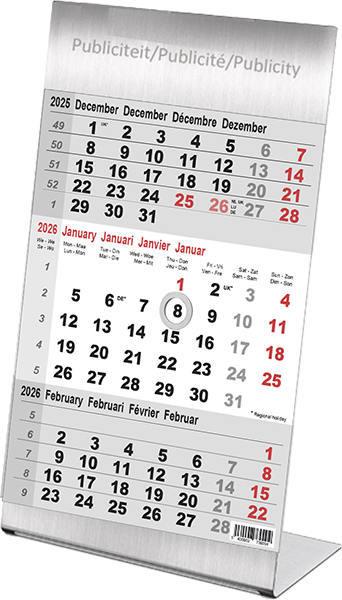 Calendrier de bureau chevalet 2025 3 mois Steel 12p 10,5 x 21cm