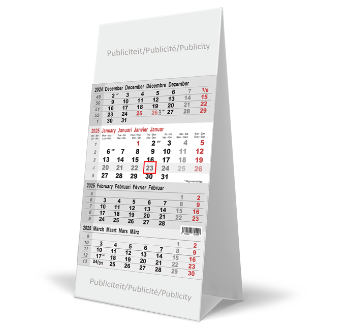 Calendrier de bureau chevalet 2025 4 mois 12p 10,5 x 21cm