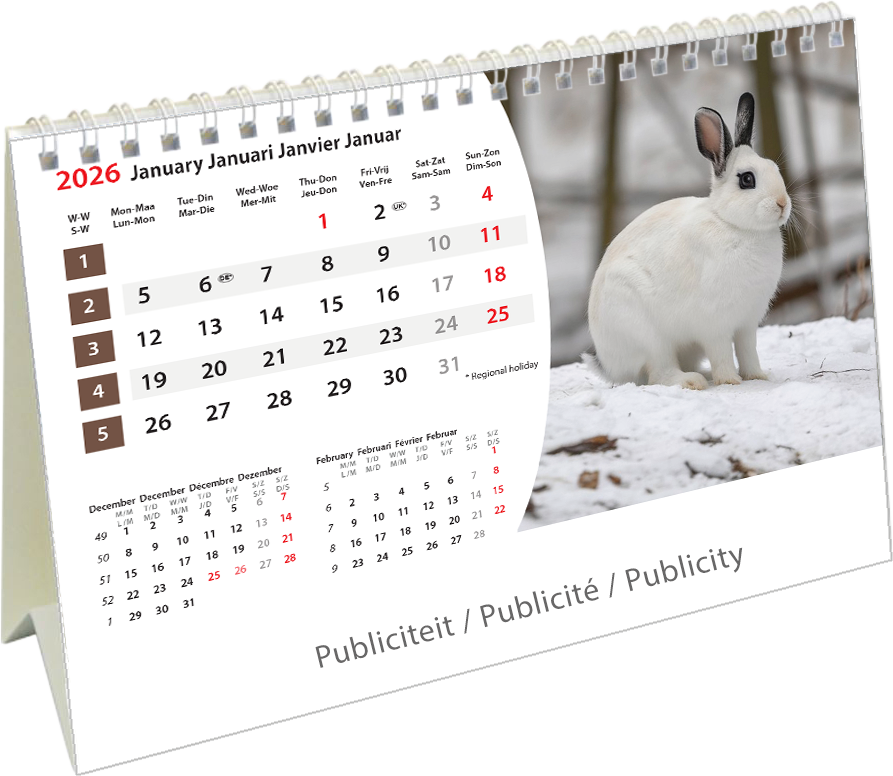Calendrier de bureau chevalet 2026 Animals