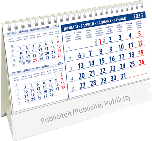 Calendrier de bureau chevalet 2025 Belgium 13p 21x16cm