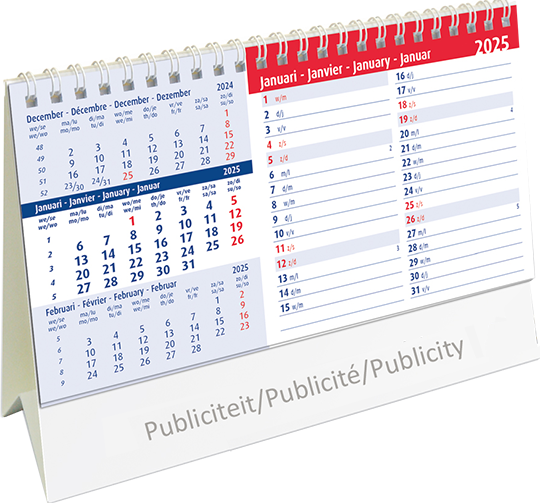 Calendrier de bureau chevalet 2025 Belgium Mémo 13p 21x16cm