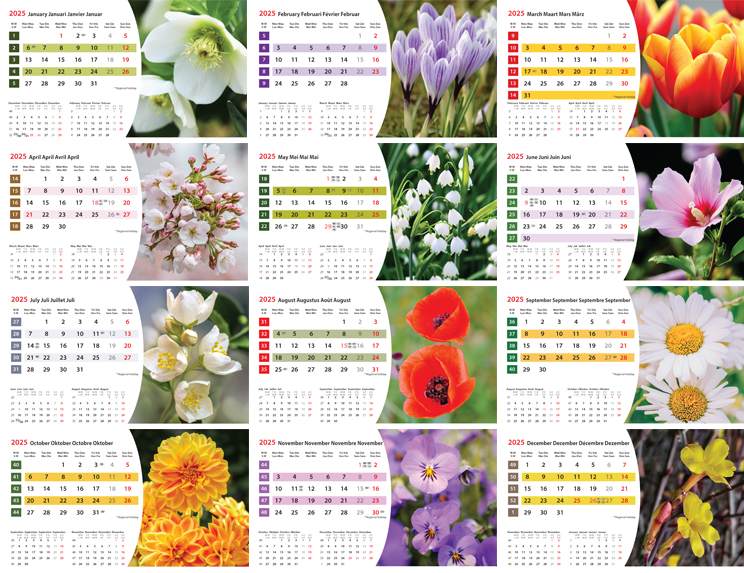 Calendrier de bureau chevalet 2025 Flowers Images