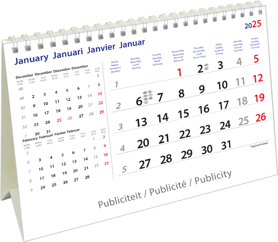 Calendrier de bureau chevalet 2025 International 13p 21x15cm