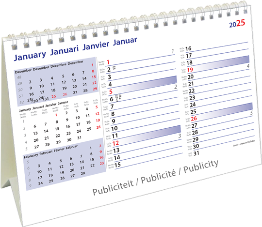 Calendrier de bureau chevalet 2025 International Mémo 13p 21x15cm