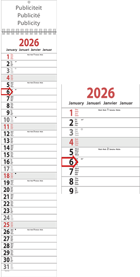 Calendrier languette 2026 XL 12p 16x79cm