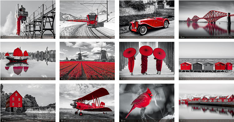 Calendrier mural 2023 Black & Red 13p 45x38cm Images