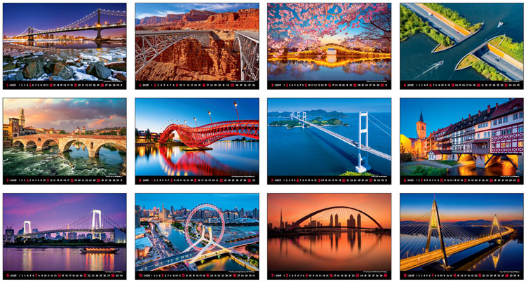 Calendrier mural 2025 Bridges 13p 45x38cm Images