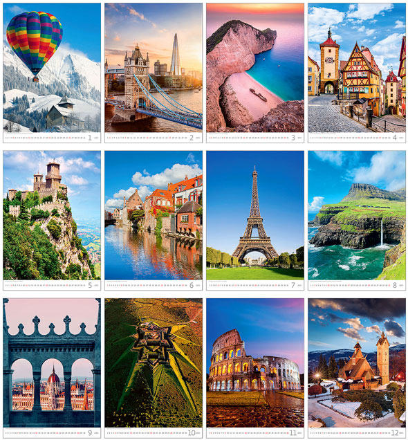 Calendrier mural 2024 Europe 13p 31x52cm Images