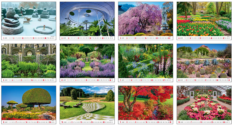 Calendrier mural 2025 Gardens 13p 45x38cm Images