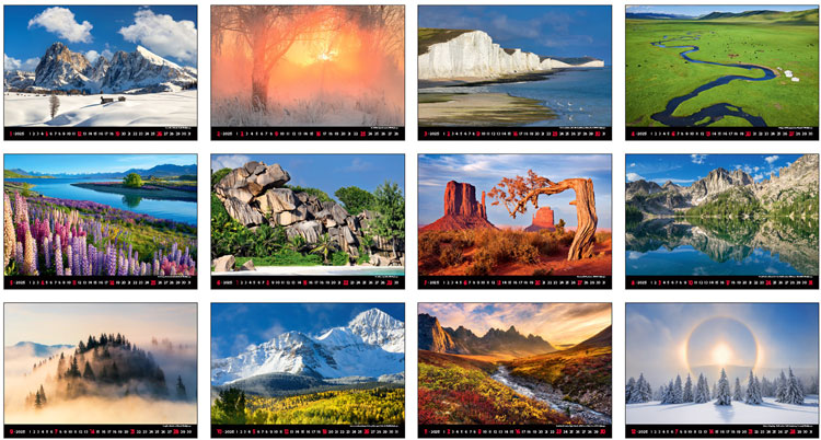 Calendrier mural 2025 Landscapes 13p 45x38cm Images