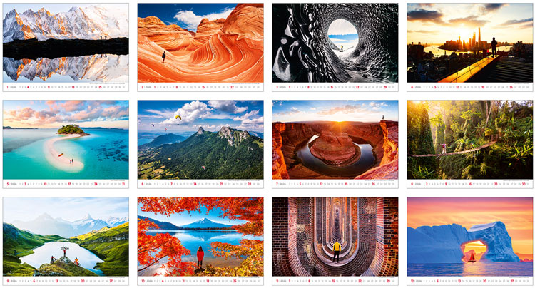 Calendrier mural 2026 New Horizons 13p 45x38cm Images