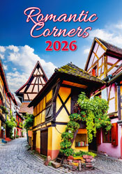 Calendrier mural 2026 Romantic Corners 13p 31x52cm Page de garde