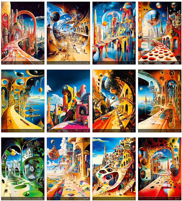 Calendrier mural 2025 Surreal New Worlds 13p 33x55cm Images