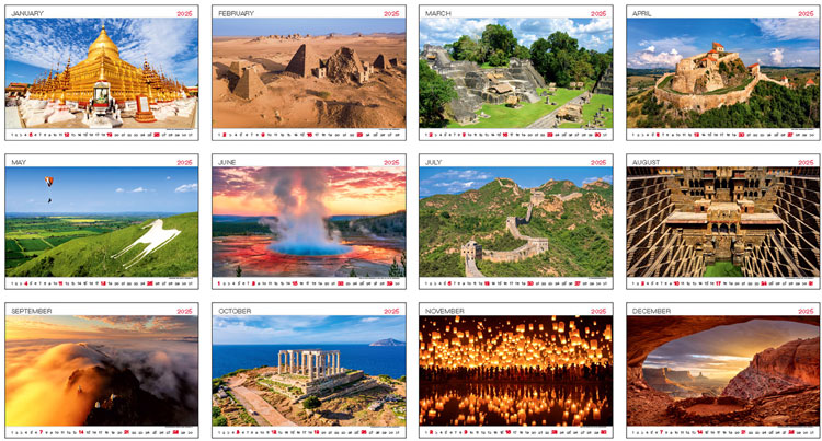 Calendrier mural 2025 World Wonders 13p 45x38cm Images